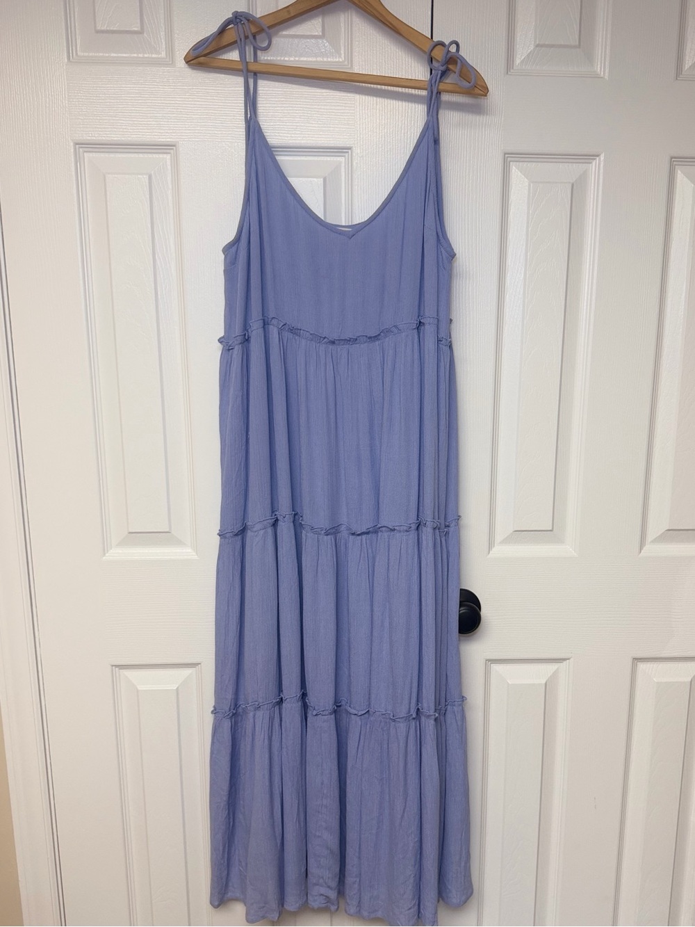 Salty Lemon Periwinkle Blue Tiered Boho Maxi Dress Rayon Resort Coastal Boho